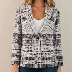 St. John Bouclé Textured Knit Jacket Blazer Made in USA Statement Cardigan